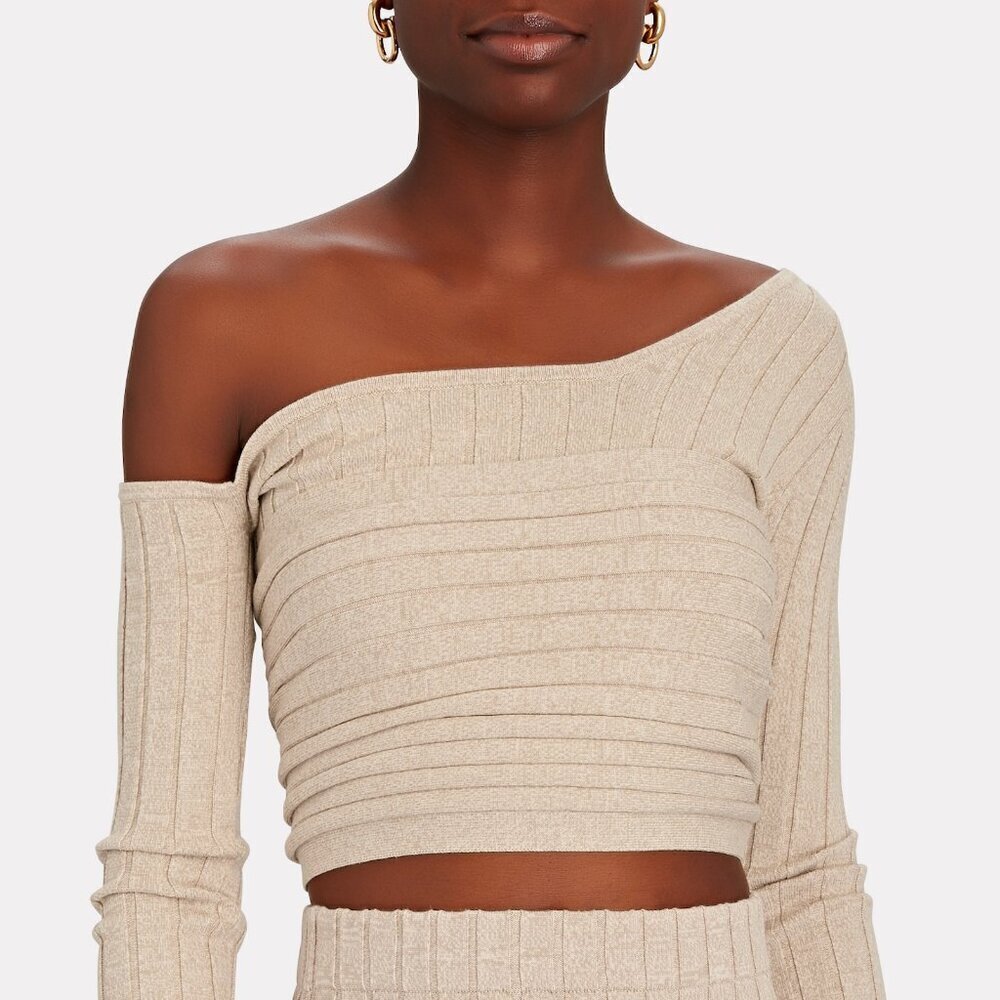 Ronny Kobo Rosette One-Shoulder Knit  Oatmeal Top Size XS